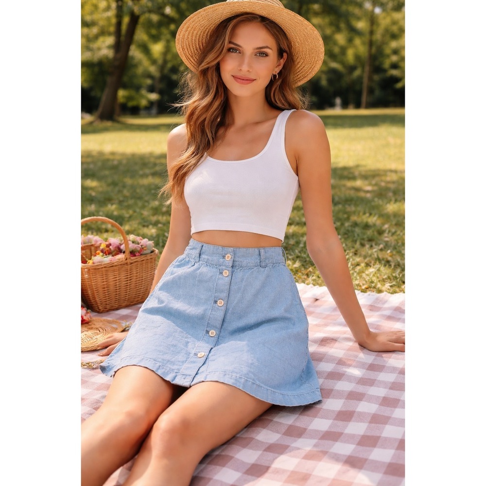 Madewell Skirt Size 0 Blue Button Up Summer Casual